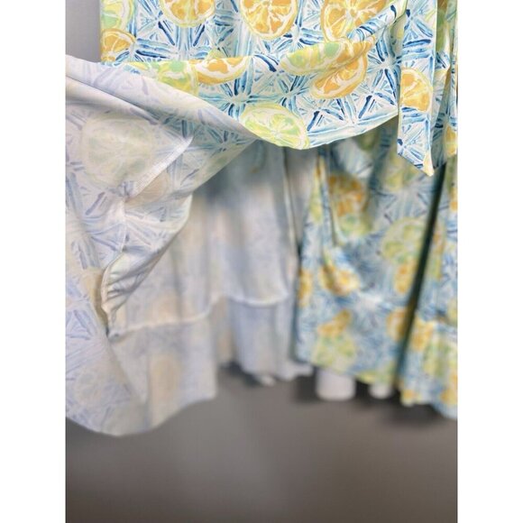 Lands' End Citrus Lemon Lime Women's 3X Ruffle Hem Wrap Sun Dress Swim Coverup - Picture 5 of 15